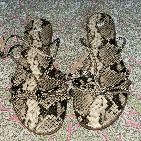 H&M Shoes - H&M side buckle flat sandals in python style print size 38 or 7 USA size.